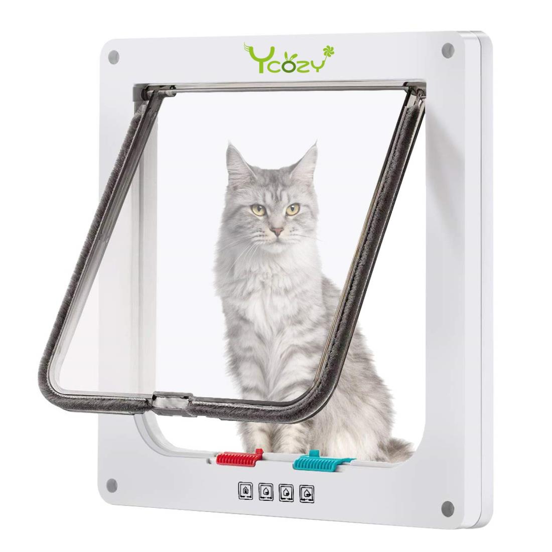 Ycozy ペットドア 猫 超薄型 外寸25×23.5cm お勧め最大戸の厚さ2.0cm 猫 出入り口 小型犬用 ドア 猫扉 4-way切替 ロック キャットドア 室内用 冷暖房対策