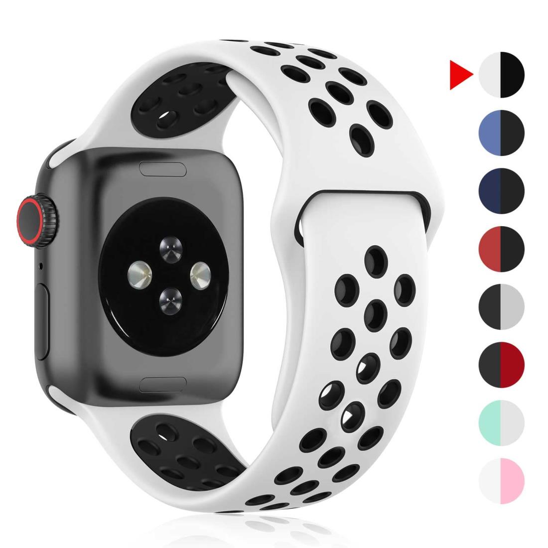 ZENGYQI コンパチブル Apple Watch バンド 38mm 40mm 41mm 42mm 44mm 45mm,ソフトシリコン 通気性 スポーツ ストラップ 交換リストバンド iWatch series SE/8/7/6/5/4/3/2/1に対応 (38mm/40mm, ピュアホワイト/黒)