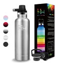 HOMHAR 水筒 直飲みボトル 750ml 保温 保冷 真空断熱炭酸ボトル bpaフリー 洗いやすい 軽い 持ち運び スリム スクリュー 漏れない 2種類 ハンドル付き蓋 フィルター 小 学生 子供 大人 男の子 無地 おしゃれ シルバー(3)