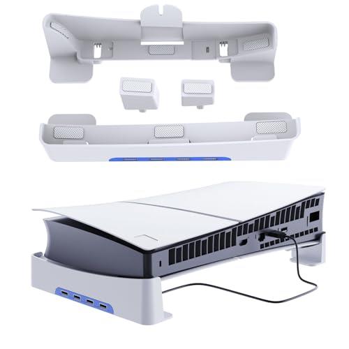 新型 ps5 Slim 横置きスタンド Tomistan 【新登場】 4つUSB拡張ハブ付 地震対策 放熱改善 新型PS5 用水平スタンド 転倒防止 傷付き防止 簡単に取り付けます 本体をもっと安心に収納新型 PS5の通常版とデジタル版両対応(ホワイト)