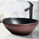 【JOMOWN限定販売】 おしゃれ 洗面ボウル 小型 洗面ボール 410*340*145mm 洗面台 置き型 手洗い鉢 陶器製 手洗い器 手洗いボウル (レトロ黒赤)