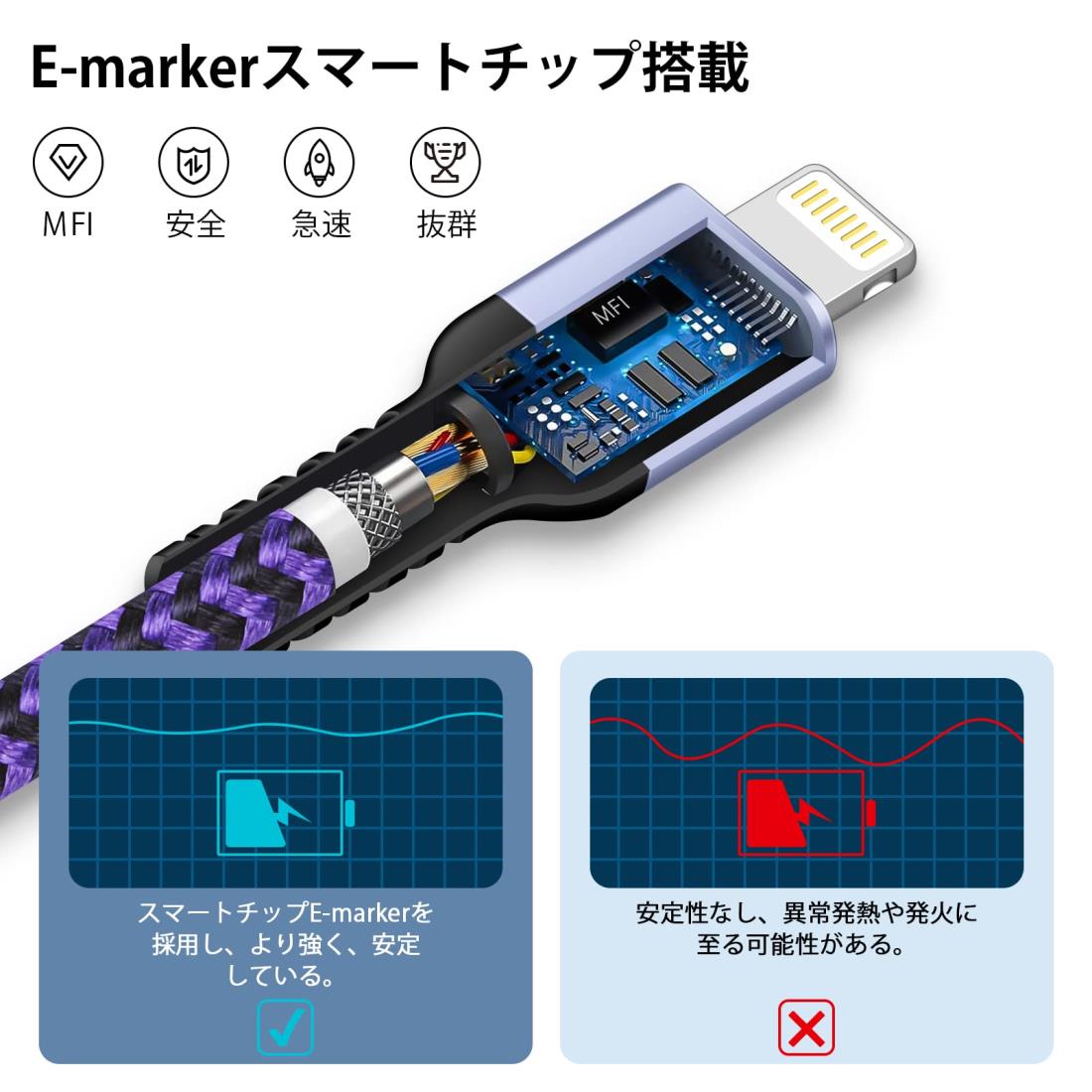 iPhone 充電ケーブル タイプC ライトニングケーブル USB-C to Lightning ケーブル PD 急速充電 高速データ転送 Type C アイフォン充電ケーブル typeC&lightning 高耐久ナイロン編み iPhone 14/14 Pro,iPhone 13/12/11/XS/XR/SE/8/8Plus,iPad Mini/Air 対応 1.83m/パープル