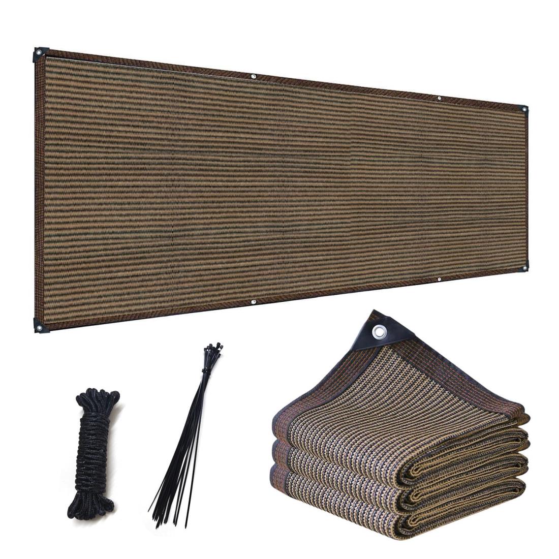 堅塁金物 ベランダ目隠し 0.9M*1.8M 遮光ネット コーヒー色 プライバシー保護 日除けシェード 厚みを増した バルコニー マンション UVカット シェード 50CMごとに1つのロープ穴