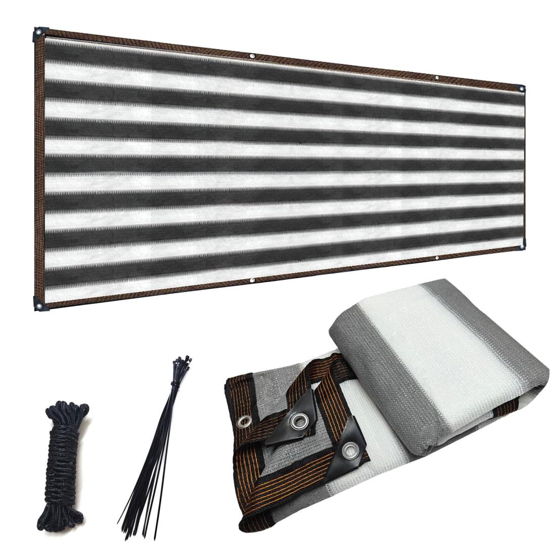 堅塁金物 ベランダ目隠し 0.8M*8M 遮光ネット グレーと白 プライバシー保護 日除けシェード 厚みを増した バルコニー マンション UVカット シェード 50CMごとに1つのロープ穴