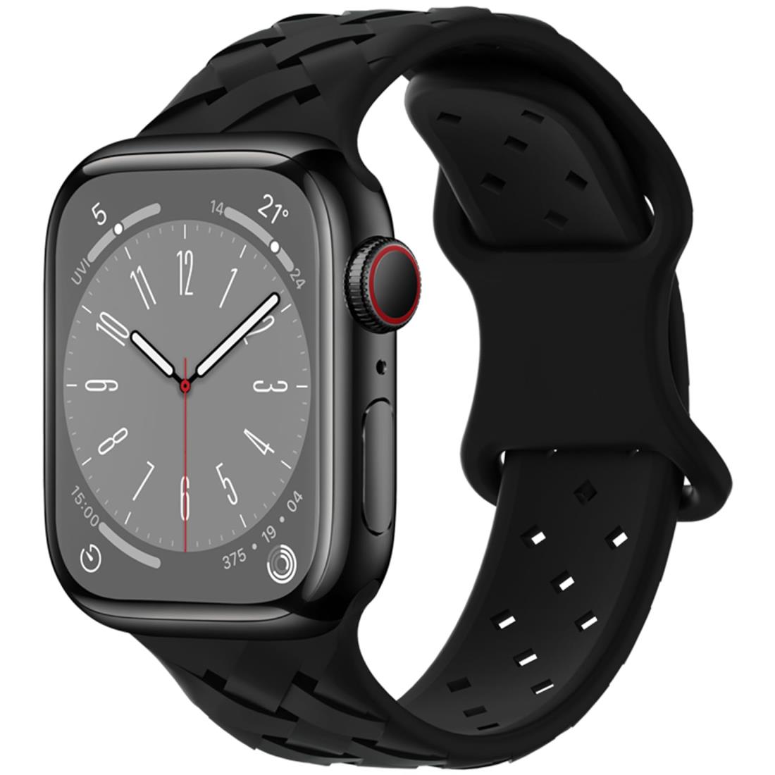 [YAODLE] コンパチブル Apple Watch バンド 49mm 45mm 44mm 42mm エコな竹編みシリコン製の 通気 防汗 スポーツシリコンスト長さ調整可能 対応 Apple Watch series ultra2/ultra/9/8/7/6/SE2/SE/5/4/3/2/1（49mm/45mm/44mm/42mm，ブラック）