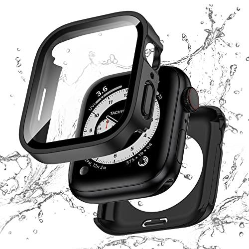 【フルカバー保護】Kawoco アップルウォッチ 防水 カバー Apple Watch SE Series 6 5 4 対応 44mm ケース 2 in 1 前後の保護 耐衝撃 iWatch 一体型 ケース 44 mm マットのブラック