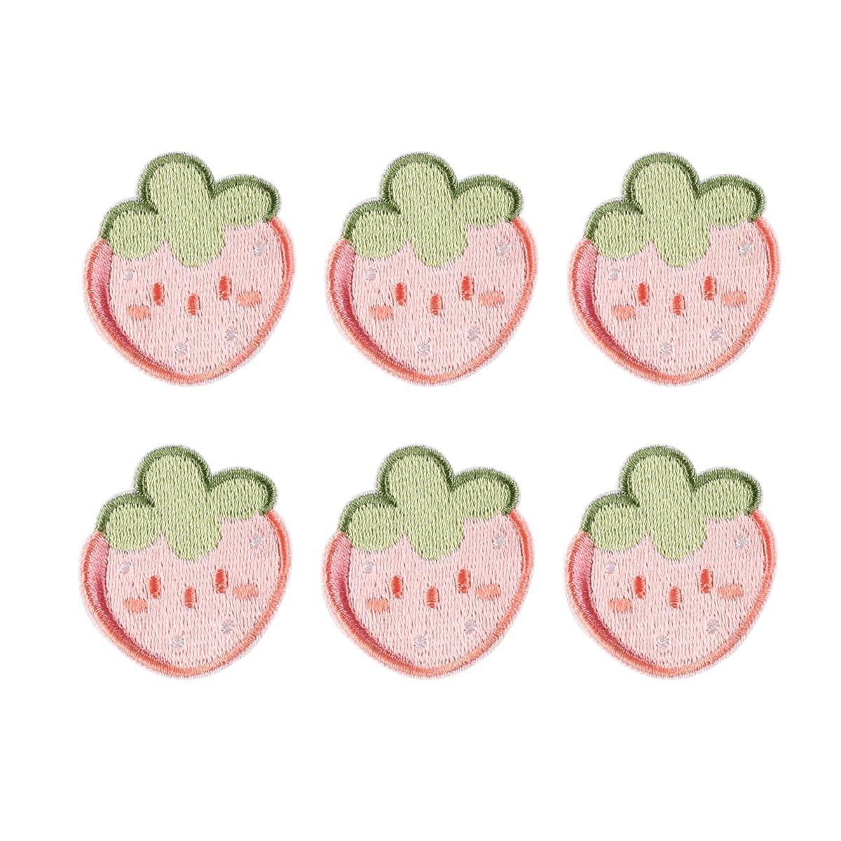 アイロン ワッペン 動物 アルファベット ベルクロ アップリケ おしゃれ 刺繍 入園 (いちご表情 6点 セット)