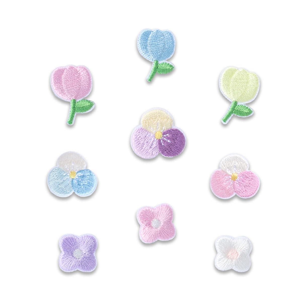 ワッペン アイロン アップリケ 女の子 子供 小さい 刺繍 入園 かわいい (花 9点 セット)