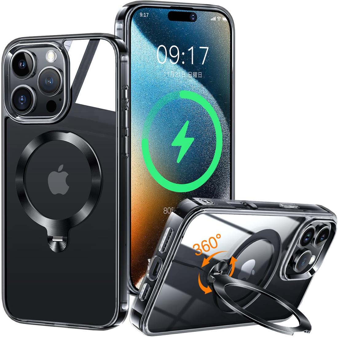 【唯一無二・360°回転CD スタンド】ZapNet iPhone 16 Pro 用 クリア ケース