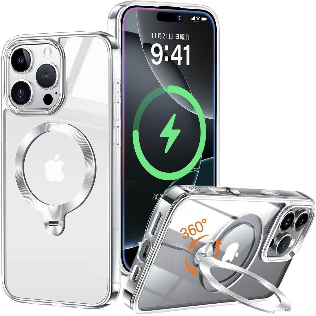 【唯一無二！360°回転CD スタンド】ZapNet iPhone 16 Pro 用 クリア ケース