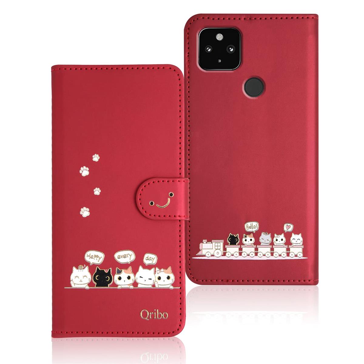 乐天商城 - Qribo Google Pixel 4a 5G ケース 手帳型 ピクセル4a 5G ケース 手帳型 ぐーぐるぴくせる4a 5G ケース シンプルなのに可愛いデザイン エンボス加工猫柄 うれしい気持ち 6.2インチ対応 グーグルピクセル 4a 5G ケース Pixel4a 5G カバー Pixel 4a 5G スマホケース 薄型 防水