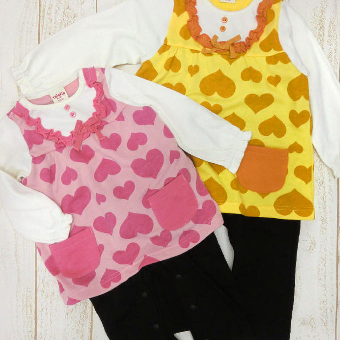 ハート総柄がかわいい♪3点コーディネート風カバーオール《70cm 80cm 女児》