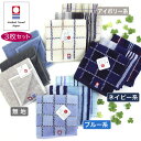 【3枚セット】 今治タオル ハンカチ メンズ 今治 ブランド チェック ストライプ お買い得 日本製 国産 ネイビー ブルー アイボリー《 紳士 25×25cm...