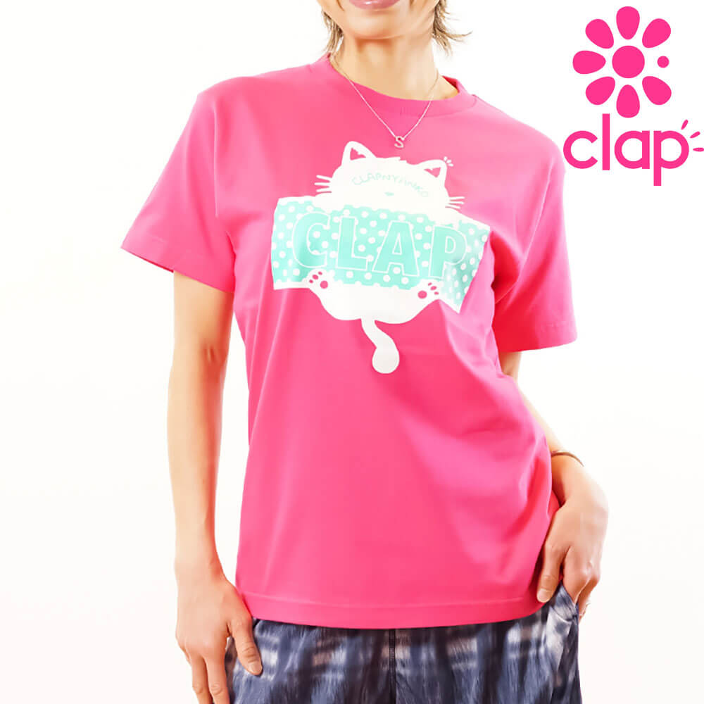 clap フィットネス ウェア クラップ フィットネスウェア レディース 半袖 Tシャツ トップス CLAP NYANKO Tee 新作 ネコ 2024