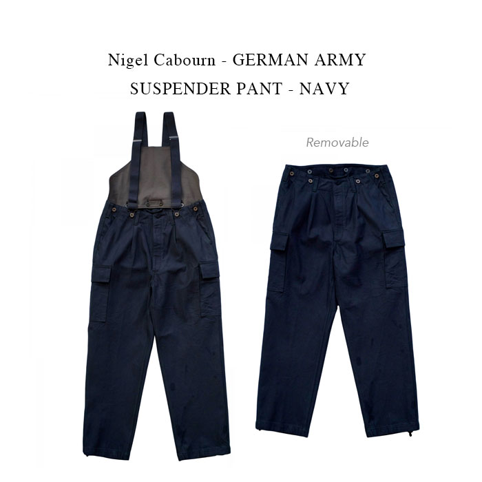 Nigel Cabourn - GERMAN ARMY SUSPENDER PANT - NAVY【国内正規】ナイジェルケーボン《ジャーマンアーミーサスペンダーパンツ》ネイビー オーバーオール 取り外し可能 2020S/S