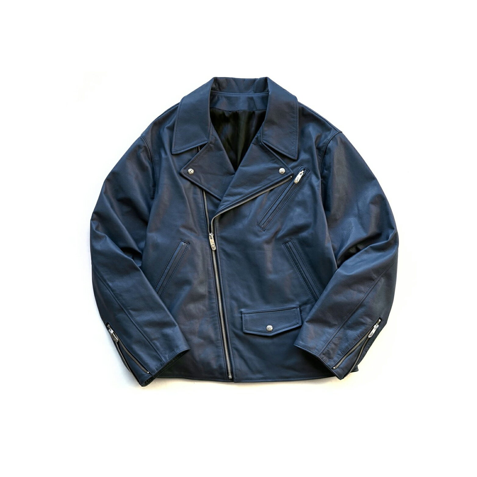 Porter Classic - PC RIDERS JACKET W/LOVE & PEACE SILVER - NAVY
