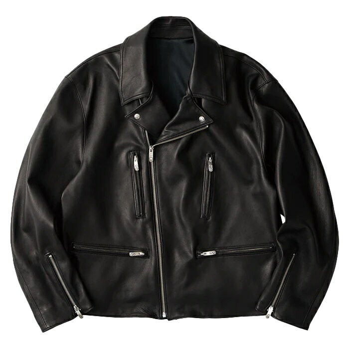 PORTER CLASSIC - LEATHER RIDERS JACKET2 W/LOVE&PEACE SILVER(ENTREFINO) - BLACK
