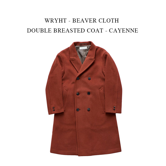 WRYHT - BEAVER CLOTH DOUBLE BREASTED COAT - CAYENNE【国内正規】ライト 《ビーバークロース ダブルブレスティッドコート》カイエン ロングコート ボールド レッド 2（Mサイズ）