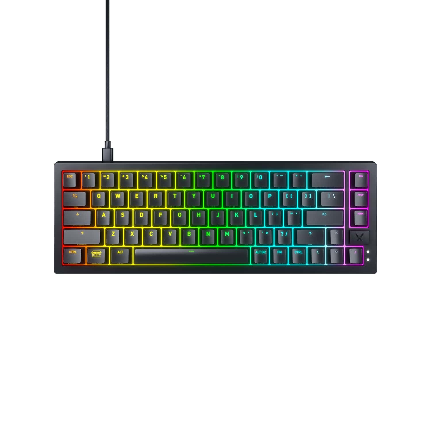 CHERRY XTRFY CX-K5V2-RGB-CPT-BLACK-R-US ゲーミングキーボード テンキーレス 有線 CHERRY MX2A 赤軸 英語配列 RGB 金属プレート 消音