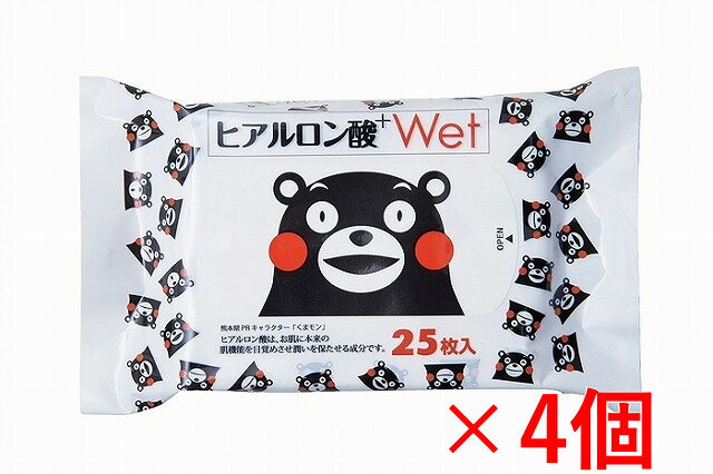 【4個セット】くまモン ヒアルロン酸配合ウェットティッシュ25枚