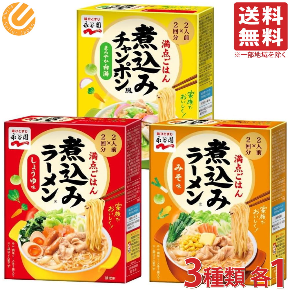 永谷園 煮込みラーメン 3種アソート 2人前×2回分 各1箱 セット しょうゆ みそ ちゃんぽん風 手軽 簡単調理 秋冬限定 備蓄食料 まとめ買い セット買い 食べ比べ