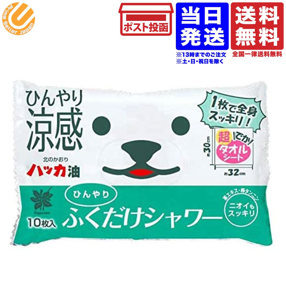 北見ハッカ油配合 ひんやりふくだけシャワー 北見ハッカの香り シート 10枚入 送料無料のサムネイル