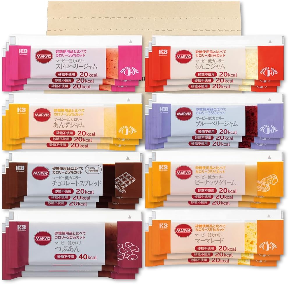マービー 低カロリー ジャム 全8種24本(ストロベリー/ブルーベリー/りんご/チョコレート/あんず/マーマレード/つぶあん/ピーナッツ)各3本