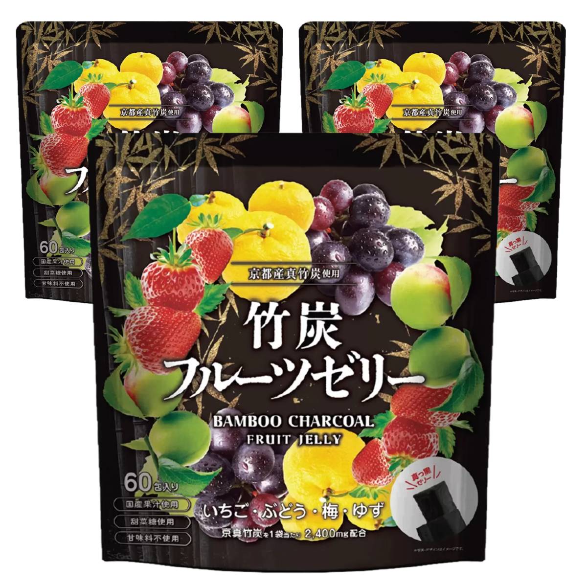 こんにゃくゼリー 詰め合わせ 竹炭 チャコールクレンズ 10gx60包(4種x15包)x3袋 フ...