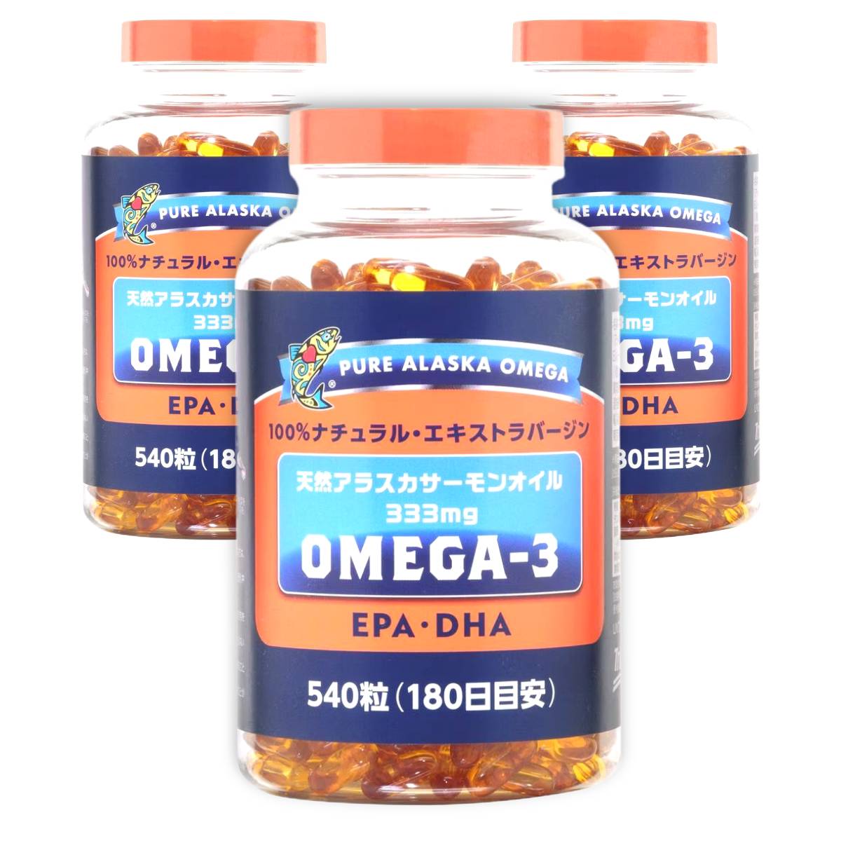 オメガ3 サプリ Omega3 天然アラスカサーモンオイル 333mg 540粒×3個 EPA DHA トラ...