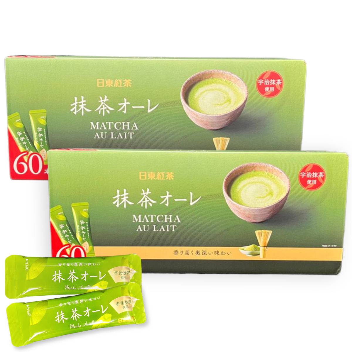 PrimeSellerJapan 楽天市場店の抹茶オレ スティック 日東紅茶 抹茶オーレ 60本入×2箱 粉末 業務用 粉 抹茶オレ 粉末抹茶 コストコ 通販 送料無料｜アングル2