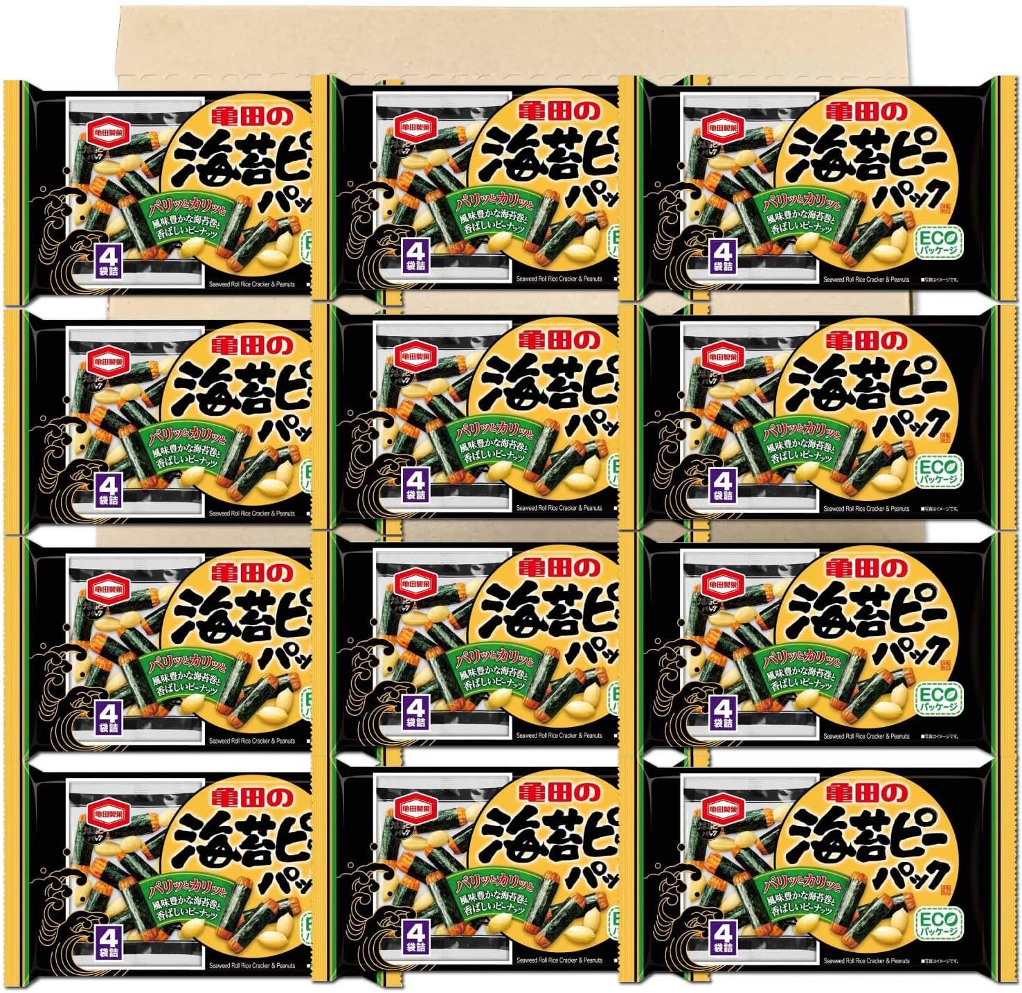 亀田製菓 海苔ピーパック 4袋詰 85g ×12袋セット 大容量 まとめ買い おやつ おつまみ 個包装 ピーナッツ 海苔巻あられ ピリ辛 和菓子 ..
