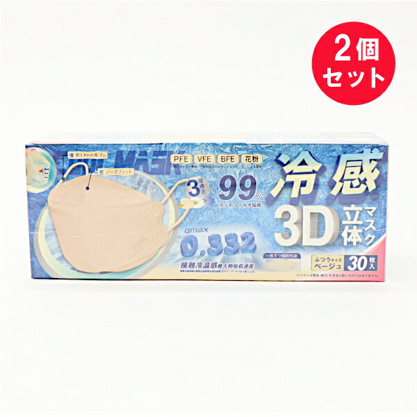 『2個セット』【送料無料】冷感3D立体マスク ベージュ ふつうサイズ 30枚入 日本横豊 衛生品 マスク