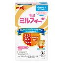 ●商品名明治ミルフィーHP スティックパック●内容量14.5g×6本●許可表示母乳は赤ちゃんにとって最良の栄養です。明治ミルフィーHPは、ミルクアレルギーや先天性乳糖不耐症及びガラクトース血症の赤ちゃんに、または一過性に乳糖不耐症を呈す赤ちゃんに、母乳あるいは調製粉乳の代替品としてお使い頂けます。●特長・アレルゲン性を十分低くした、風味の良い乳清たんぱく質分解物(低分子ペプチド)を使用しています。・乳糖を含んでいません。・ヌクレオチドの量とバランスを母乳に近づけています。・卵、小麦、大豆のアレルゲンは含んでいません。《明治ミルフィーHPおよび14.5%調乳液の組成》成分組成：明治ミルフィーHP(100g中)たんぱく質：11.7g、脂質：17.2g、炭水化物：66.2g、灰分：2.4g、水分：2.5g、エネルギー：462kcal成分組成：14.5%調乳液(100ml中)たんぱく質：1.70g、脂質：2.49g、炭水化物：9.60g、灰分：0.35g、エネルギー：67.0kcal、浸透圧：280mOsm / kg・H2O●調乳方法手を清潔にして1回分ずつ調乳し、調乳後2時間以内に使用してください。飲み残しは与えないでください。1．消毒後、乾いた哺乳ビンに「明治ミルフィーHP」1回量を入れます。2．煮沸後さましたお湯(70°C以上)を、できあがり量の2/3ほどまで入れ、ミルクが飛び散らないよう、乳首とカバーをつけ、円を描くようによく振って溶かします。3．できあがり量まで煮沸後のお湯、または煮沸後の湯冷ましを足します。4．乳首とカバーをつけて軽く振り、水に浸すなどしてさましてください。必ず体温くらいまでさめている事を確認してから飲ませてあげてください。哺乳ビンが熱くなるので、やけどをしないよう十分ご注意ください。●授乳量の目安本品1本(14.5g)は、できあがり量100ml分です。赤ちゃんの個人差やリズムにあわせてミルクの量や回数を加減してください月齢/年齢：基準体重：1回あたりの授乳量の目安：1日あたりの目安回数(授乳：離乳食 / 食事)・〜1/2(ヵ月)：3.0(kg)：80(ml)：授乳7(回)・1/ 2〜1(ヵ月)：3.8(kg)、100(ml)：授乳7(回)・1〜2(ヵ月)：4.8(kg)、140(ml)：授乳6(回) ・2〜3(ヵ月)：5.8(kg)、140(ml)：授乳6(回)・3〜5(ヵ月)：6.8(kg)、180(ml)：授乳5(回)・5〜7(ヵ月)：7.7(kg)、180(ml)：授乳5(回)：離乳食：1(回)・7〜9(ヵ月)：8.3(kg)、180(ml)：授乳5(回)：離乳食2(回)・9〜12(ヵ月)：8.8(kg)、180(ml)：授乳4〜5(回)：離乳食3(回)・1〜3(歳)：9.2〜13.7(kg)、200(ml)：授乳2〜3(回)：離乳食 / 食事3(回)離乳食後のミルクの量は離乳のすすみ具合にあわせて加減してくださいアレルギー物質(27品目中)乳成分※※本品はミルクアレルゲン除去食品です。医師の指導のもと、ご使用ください。●ご使用上の注意(1)本品は、医師により乳たんぱく質、乳糖、ガラクトースの摂取制限を指示された場合に限りご使用ください。(2)ご使用の際は、医師、管理栄養士等の指導をお受けください。(3)本品から他のミルクに切り替える時は、医師の指示に従ってください。(4)本品は、アレルギー疾患用の食事療法の素材として適するもので、本品を多く摂取することによって疾病が治癒するものではありません。(5)本品はセレンなどを含有していないため、長期にわたって使用するとこれらの栄養素が不足する場合があります。この点に疑問があれば医師にご相談ください。(6)湿気の多いところや火のそば、直射日光のあたるところ、夏場の車の中などには置かないでください。また、冷蔵庫や冷凍庫には入れないでください。●製品情報・名称 ：母乳代替食品、ミルクアレルゲン除去食品、無乳糖食品 ・原材料名 ：デキストリン、調整食用油脂(パーム分別油、パーム核油、カノーラ油、ハイオレイックサフラワー油、シソ油)、乳清たんぱく質分解物、フラクトオリゴ糖／加工デンプン、グリセロリン酸カルシウム、リン酸K、塩化Ca、水酸化K、塩化Mg、炭酸Ca、イノシトール、V.C、水酸化Na、トリプトファン、フェニルアラニン、タウリン、チロシン、ヒスチジン、ピロリン酸鉄、硫酸亜鉛、L-カルニチン、シチジル酸Na、ナイアシン、V.E、パントテン酸Ca、ウリジル酸Na、グアニル酸Na、イノシン酸Na、5'-AMP、硫酸銅、V.B2、V.B1、V.A.V.B6、葉酸、カロテン、V.K、ビオチン、V.D、V.B12・内容量：87g(14.5g×6本) ・賞味期限：箱底面の中央部に記載 ・保存方法：乾燥した涼しい場所に保管してください。●栄養成分表示(100g当たり)エネルギー：462kcal、たんぱく質：11.7g、脂質：17.2g、炭水化物：66.2g、食塩相当量：0.43g、ナイアシン：.6mg、パントテン酸：3.9mg、ビオチン：11.1μg、ビタミンA：360μg、ビタミンB1：0.6mg、ビタミンB2：0.9mg、ビタミンB6：03mg、ビタミンB12：4.0μg、ビタミンC：50mg、ビタミンD：6.3μg、ビタミンE：6.0mg、ビタミンK：24μg、葉酸：200μg、亜鉛：3.0mg、カリウム：550mg、カルシウム：370mg、セレン0μg、鉄：6.4mg、銅：0.31mg、マグネシウム：41mg、リン：205mg その他の成分表示(100g当たり) リノール酸：1.83g、α-リノレン酸：0.46g、フラクトオリゴ糖：2.2g、イノシトール：98mg、B-カロテン：68μm、塩素：320mg、カルニチン：9.2mg、タウリン：46mg、ヌクレオチド：14mg、灰分：2.4g、水分：2.5%●販売者株式会社明治住所：東京都中央区京橋2-2-1●賞味期限底面に記載【広告文責】白石薬品株式会社TEL:072-622-8820※リニューアルに伴い、パッケージ・内容等予告なく変更する場合がございます。予めご了承ください。