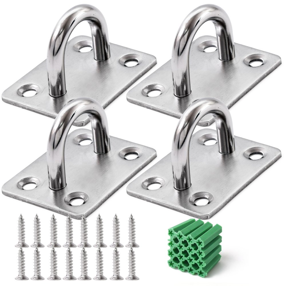 Pstyle. 天井 フック 壁 取り付け アイプレート ステンレス 46x36mm 4個セット PST-073