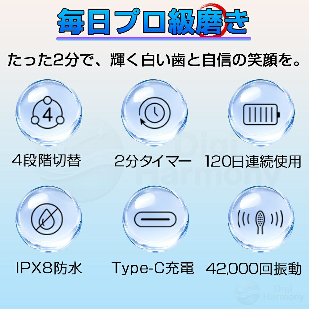 【レビュー投稿で替えブラシ2本プレゼント】電動歯ブラシ 音波歯ブラシ 歯ブラシ ...