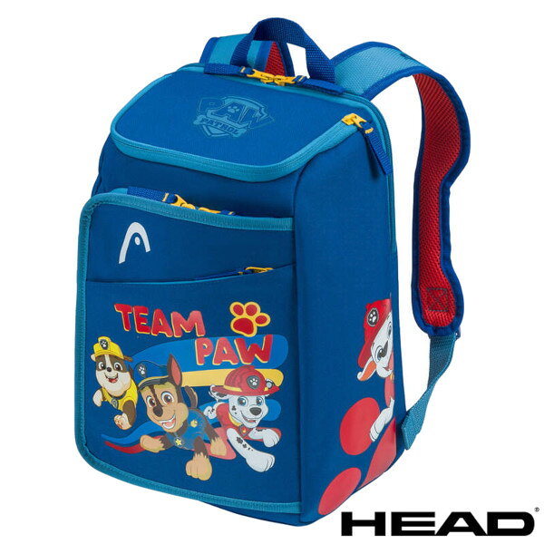 Paw Patrol x HEAD テニスバックパックは、スポーツや冒険が大好きな子どもたちのためにデザインされたバックパックです。この15Lバックパックには、テニスラケットを収納する特別なコンパートメントがあり、若いプレーヤーに最適です。学校の教材やスポーツ用品、日常の必需品を収納するための十分なスペースを備え、実用性と楽しさを兼ね備えています。濃いブルーにライトブルーのディテールが加わったデザインには、Paw Patrolの人気キャラクターが描かれており、毎日にさらなるワクワク感をもたらします。軽量で持ち運びやすく、調節可能なストラップで快適なフィット感を提供。さらに、フロントジッパーポケットにより、大切なアイテムをすぐに取り出せる便利さも備えています。 ■品番：262605 ■カラー：ブルー ■容量：15L ■サイズ：28×37×18 ■素材：ポリエステル100％ ■機能： ・ラケット収納スペース