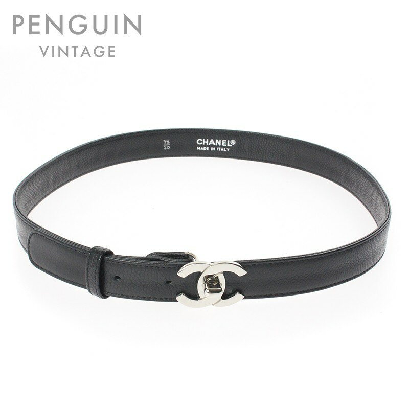 極美品 シャネル CHANEL キャビアスキン ココマーク ベルト レザー ブラック P4235 【中古】のサムネイル