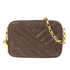 極美品 シャネル CHANEL キャビアスキン バイアスステッチ チェーン ショルダーバッグ レザー 2番台 ブラウン eit0159P6264 バーゲン