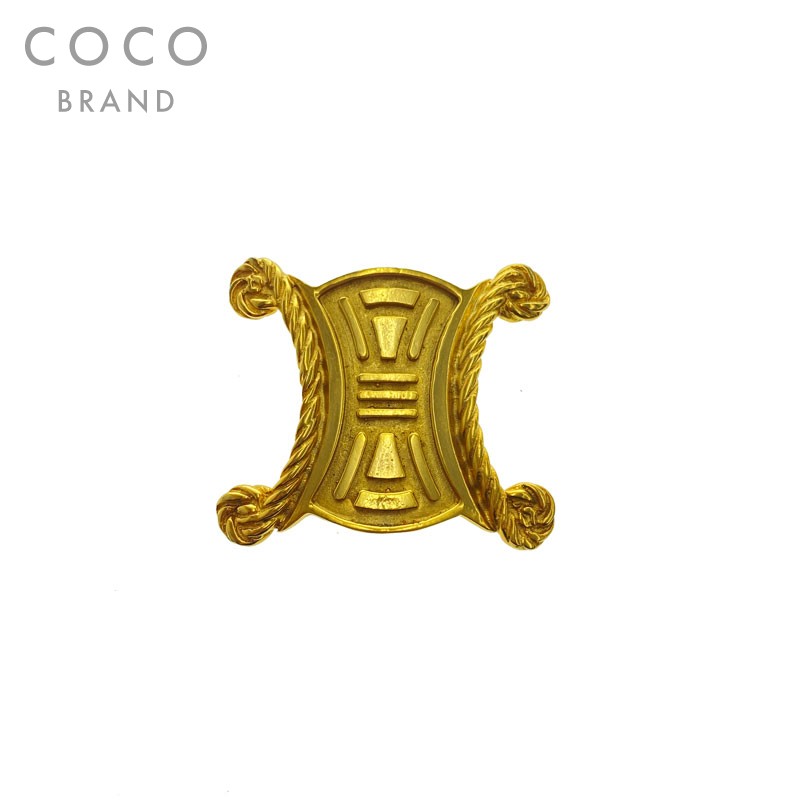 美品 セリーヌ CELINE マカダム デカトリオン ブローチ ゴールド C0514 【中古】のサムネイル