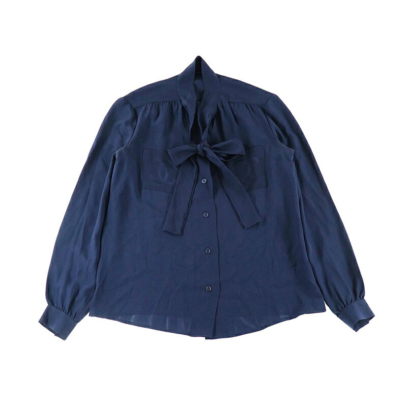 極美品 シャネル CHANEL ココマーク シルク 長袖シャツ ネイビー P9703 【中古】のサムネイル