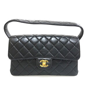 美品 シャネル CHANEL ダブルフェイス マトラッセ ターンロック チェーン ハンドバッグ レザー ブラック C1602 ネット予約