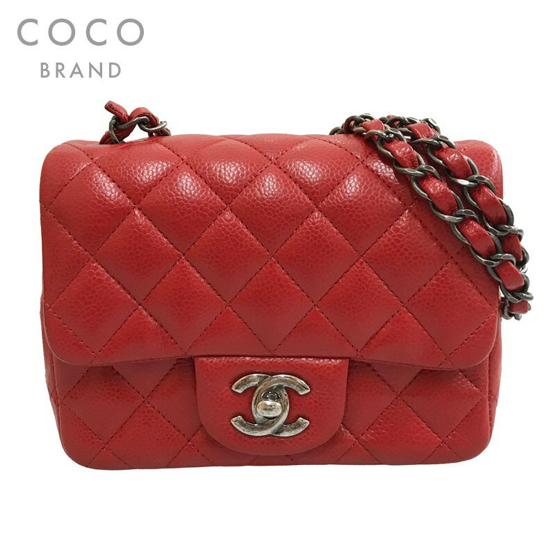 美品 シャネル CHANEL ミニミニマトラッセ ターンロック チェーン ショルダーバッグ キャビアスキン レッド C2575 【中古】