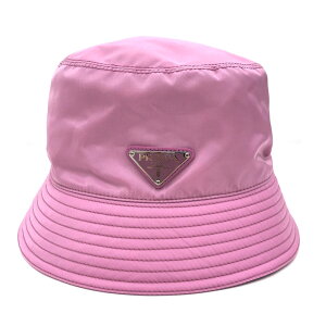美品 プラダ PRADA トライアングルロゴ バケット ハット ピンク eitm0029 バーゲン