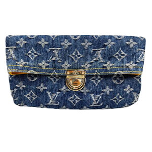 極美品 ルイ・ヴィトン LOUIS VUITTON モノグラムデニム ポシェットプラット クラッチバッグ インディゴブルー eit0009 通販セール
