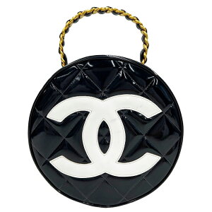 美品 シャネル CHANEL バニティ マトラッセ ココマーク ハンドバッグ パテント ブラック×ホワイト eit0131 キャンペーン