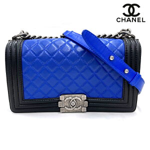 極美品 シャネル CHANEL ボーイシャネル バイカラー ショルダーバッグ レザー ブルー×ブラック P11082 安売り