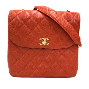 極美品 シャネル CHANEL キャビアスキン マトラッセ ココマーク ショルダーバッグ レザー オレンジ P11122 格安セール