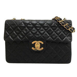 美品 シャネル CHANEL デカマトラッセ ターンロック ダブルチェーン ショルダーバッグ レザー ブラック C2729 バーゲン