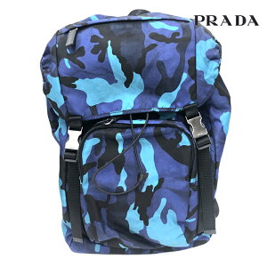 美品 プラダ PRADA 迷彩 リュック・デイパック ブルー×ブラック P11714 ネット予約