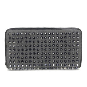 美品 クリスチャンディオール Christian Dior ラウンド スタッズ 長財布 レザー ブラック×シルバー P11395 通販